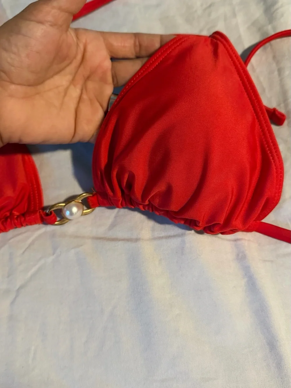 H&M Red Triangle Bikini Set with Gold Accent